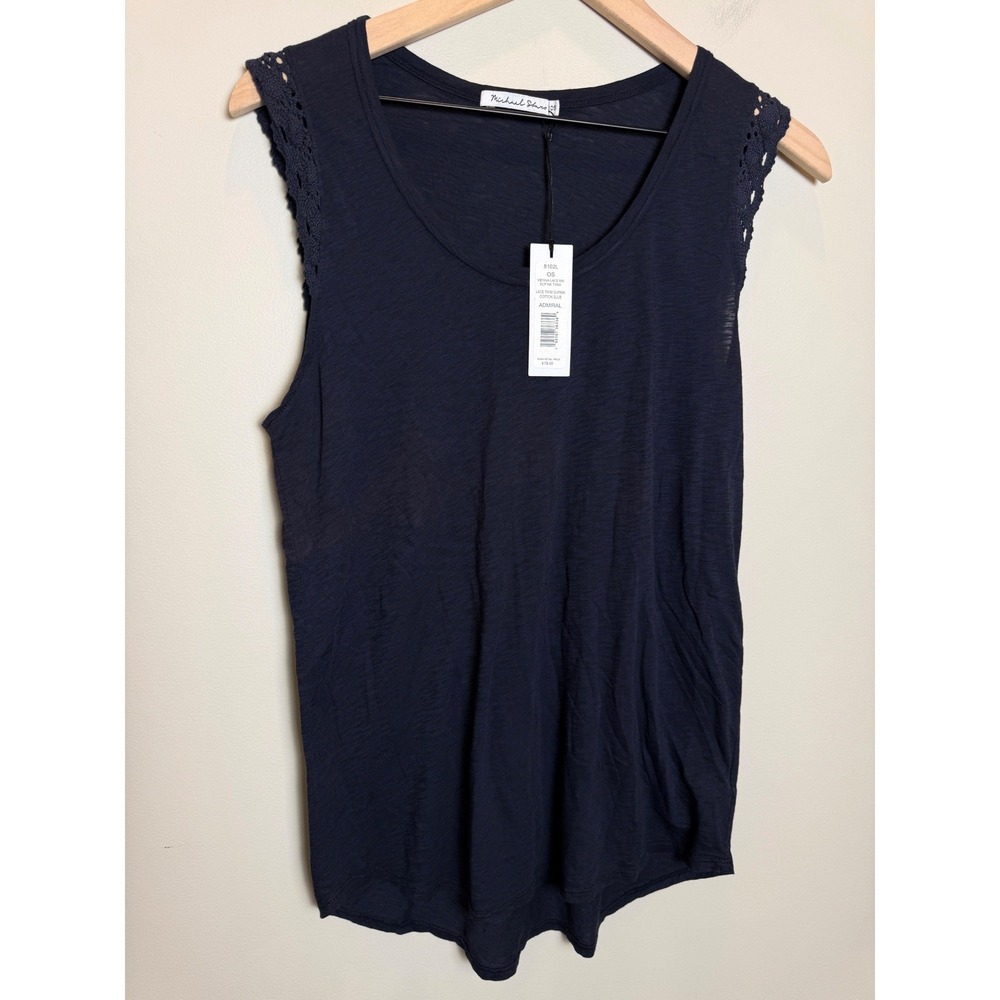 NWT Michael Stars S / M Vienna Crochet Lace Edge Sleeveless Shirt Top Navy Blue